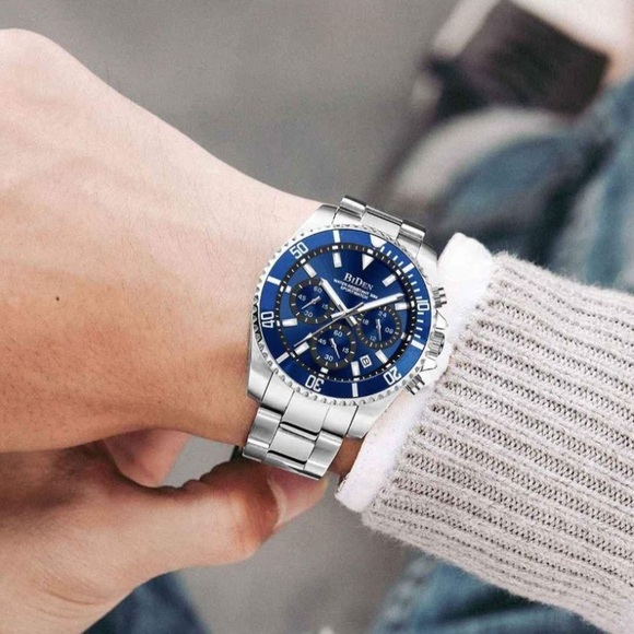 NEW Watch Chronograph Stainless Steel Waterproof Date Analog Quartz Wrist Watch - Picture 3 of 6